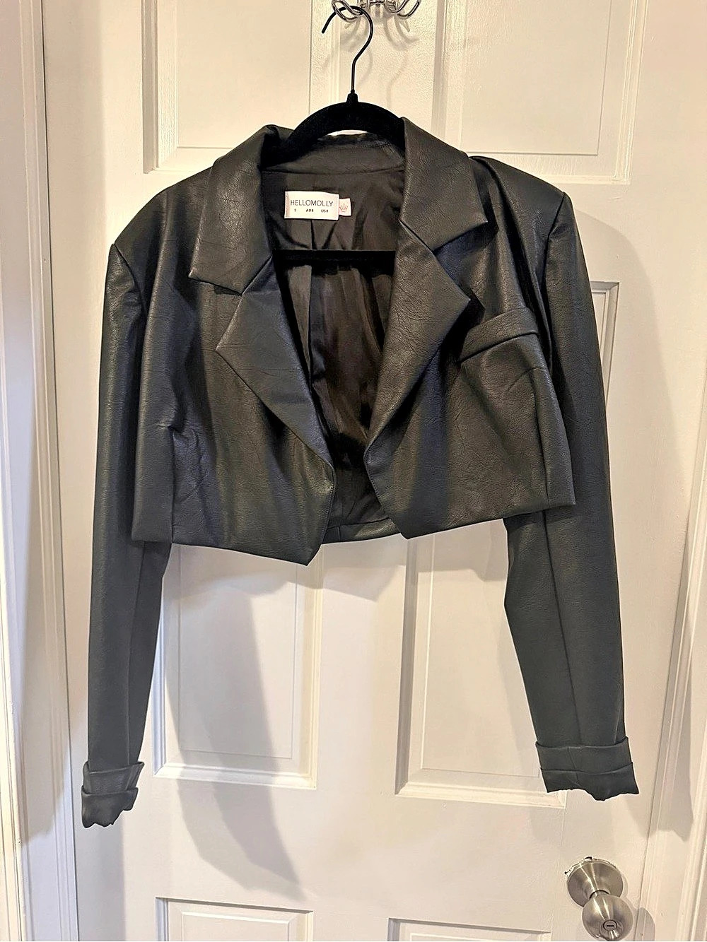 HelloMolly Black Cropped Leather Blazer/Jacket Size Small Like New